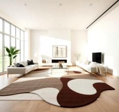 Handcrafted Brown Organic Abstract Living Room Rug